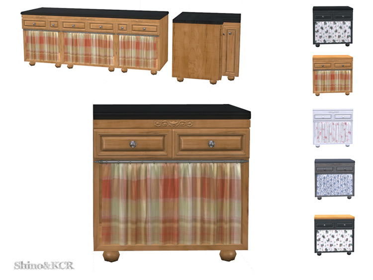 Kitchen Country – Counter Curtain and Drawers Sims 4 CC