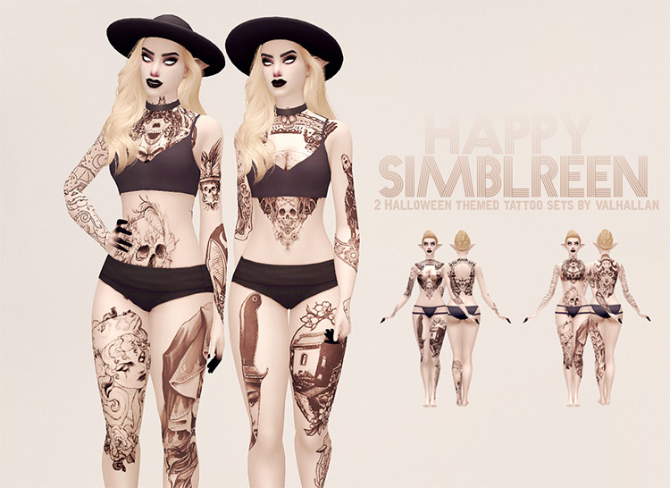 Happy Simblreen Tattoo CC Set for The Sims 4