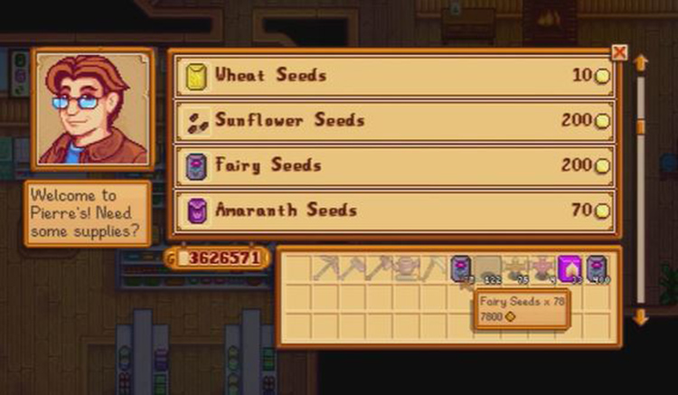Buying Fairy Seeds from Pierre / Stardew Valley