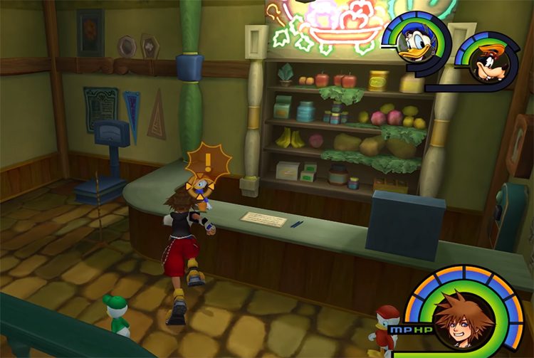 Sora inside the Item Shop in Traverse Town / KH 1.5