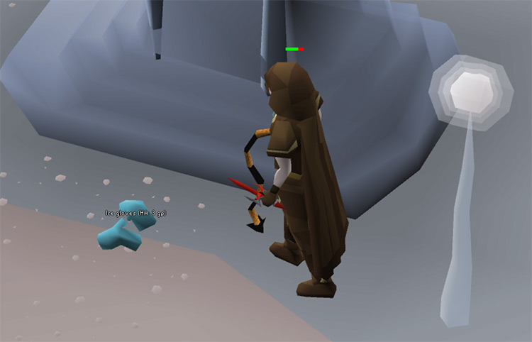 Ice gloves dropped (close-up screenshot) / OSRS