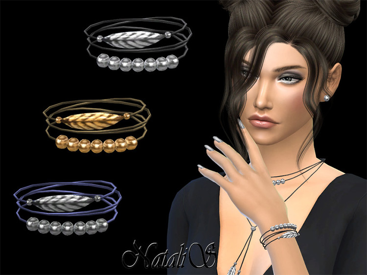 Cord Bracelet with Feathers and Beads / TS4 CC
