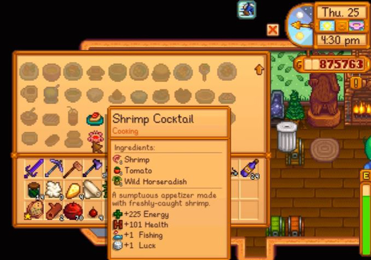 Making a Shrimp Cocktail in Stardew Valley