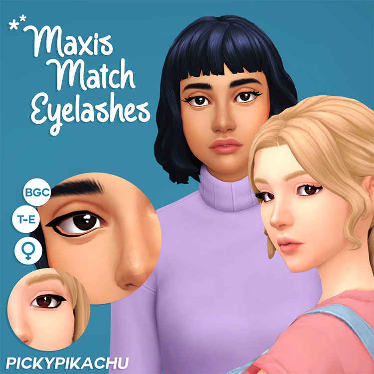 Pikypikachu’s Maxis Match Eyelashes for The Sims 4