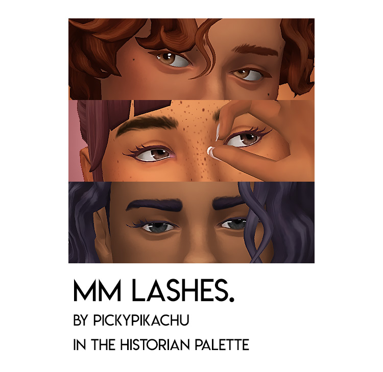 Pikypikachu’s Maxis Match Lashes In The Historian Palette / Sims 4 CC