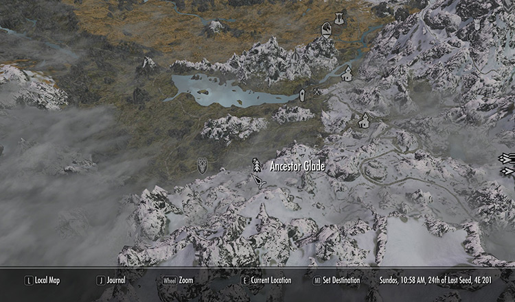 Ancestor Glade is located in Falkreath Hold, south of Pinewatch (Map) / Skyrim