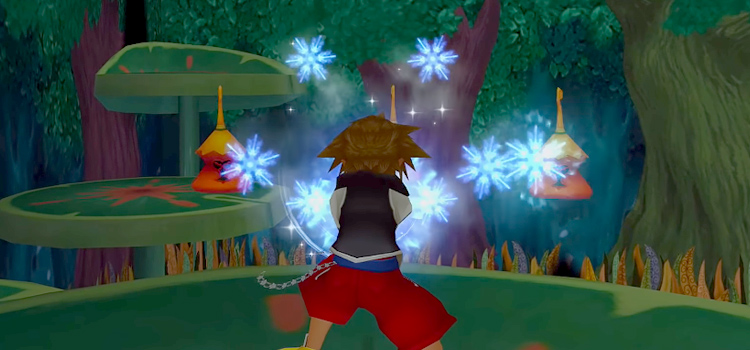 Sora Casting Blizzard in Wonderland Lotus Forest (KH1.5)