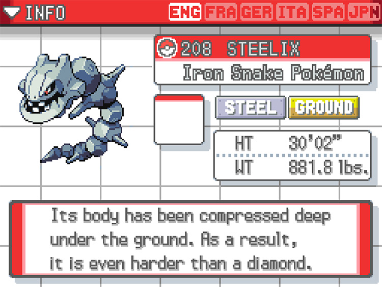 Steelix in Pokemon HeartGold and SoulSilver