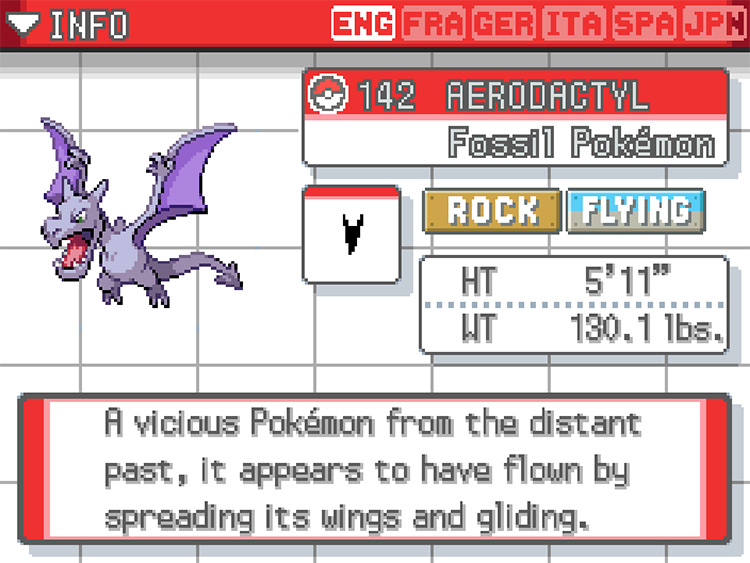 Aerodactyl in Pokemon HeartGold and SoulSilver