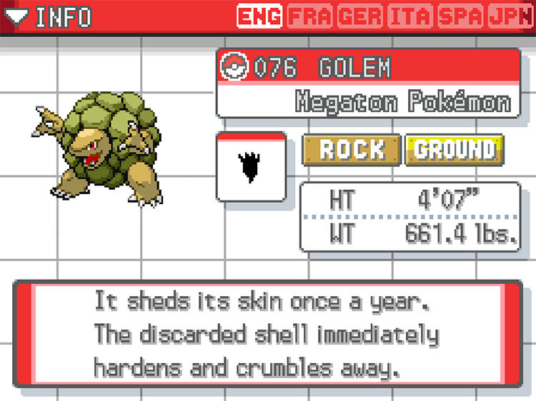 Golem in Pokemon HeartGold and SoulSilver