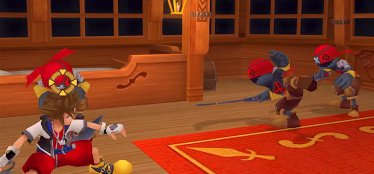 Sora fighting Pirate Heartless in Captain's Cabin (KH1.5)