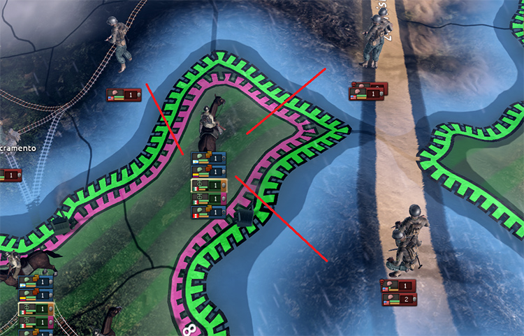 Flanking Maneuver by American divisions to South American divisions (HOI4)