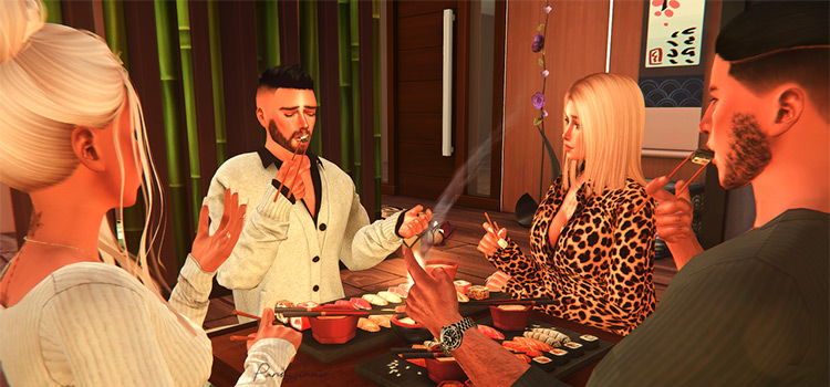 Sushi Dinner with Friends (TS4 Pose)