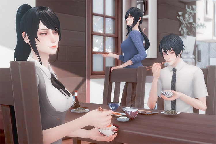 Aishi Family Eating / Sims 4 Pose Pack
