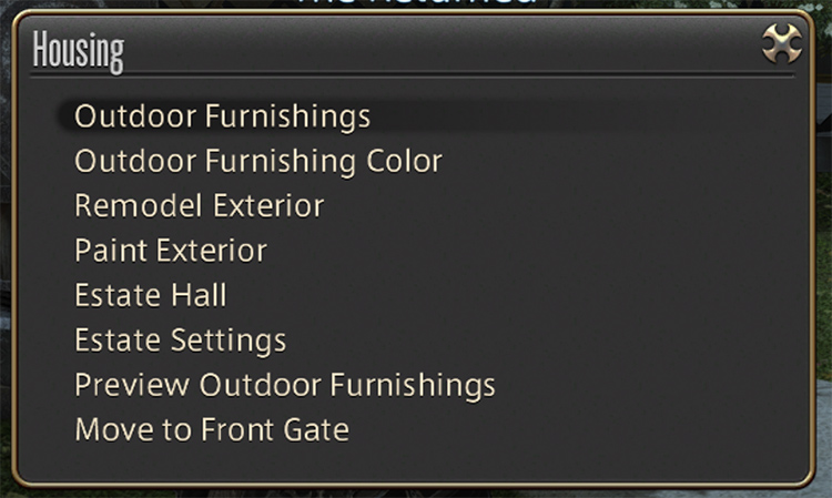 Housing furnishings list menu options (FFXIV)