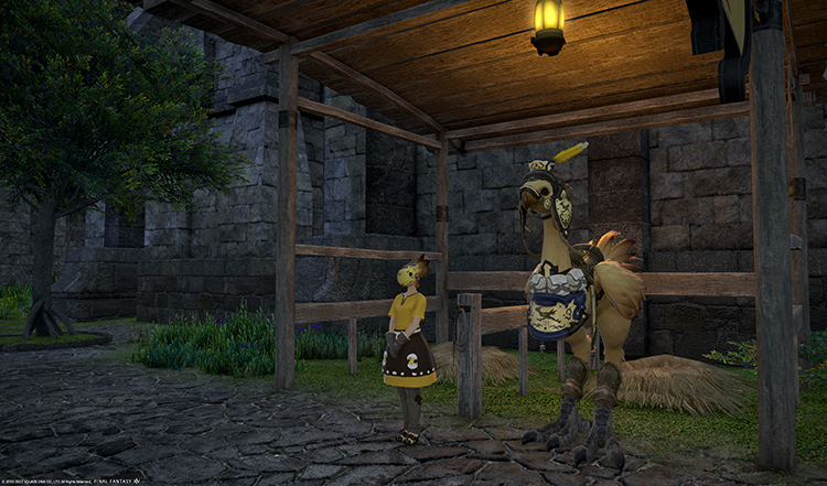 Yellow chocobo in its stable / FFXIV