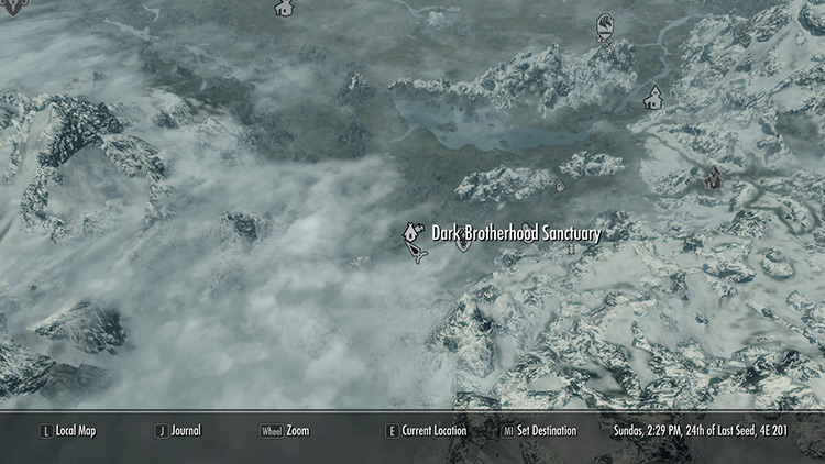 Dark Brotherhood Sanctuary Location (Map) / Skyrim