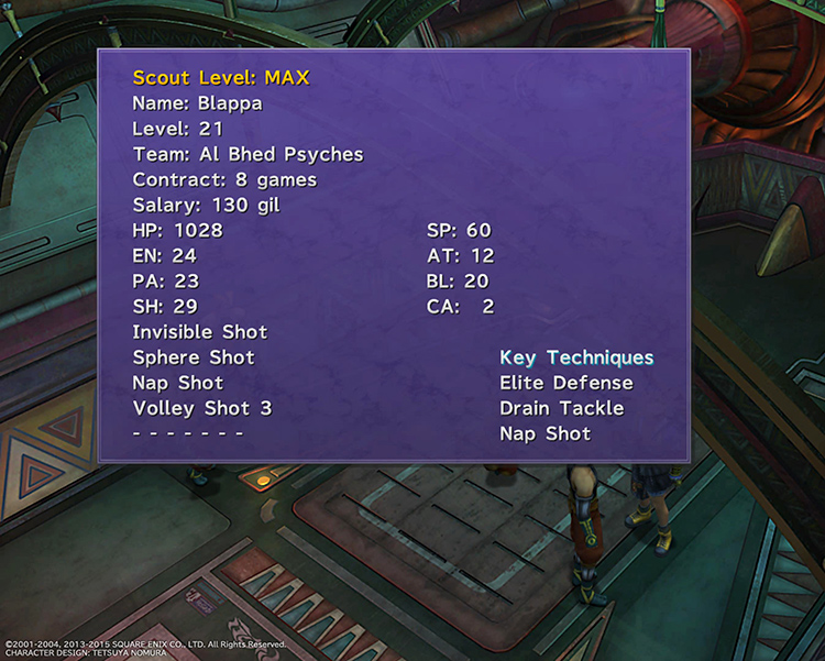 Blappa stats & abilities screenshot in FFX