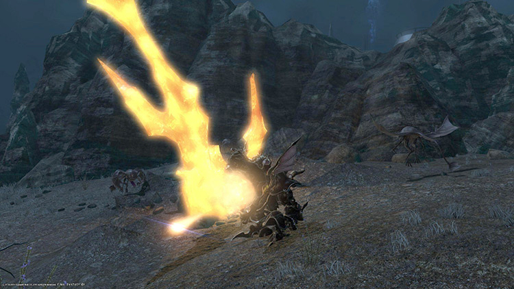 Unleashing the Magitek Cannon on an unsuspecting Ahriman outside of Camp Bluefog / FFXIV