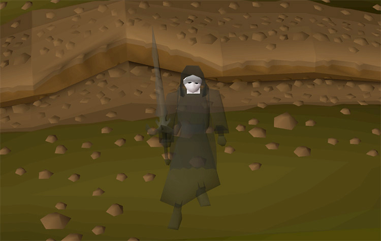 Player wearing Ghostly Robes with the Shadow Sword / OSRS