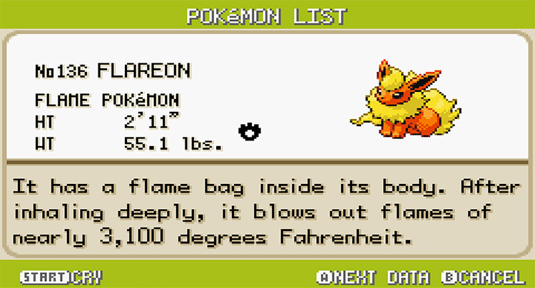 Flareon Pokedex in Pokemon FireRed