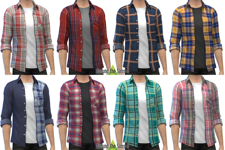 Men’s Open Checkers Shirts (Maxis Match) Sims 4 CC