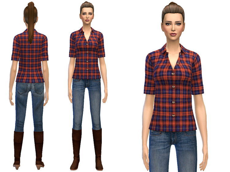 Classic Plaid Shirt w/ Rolled Sleeves / Sims 4 CC