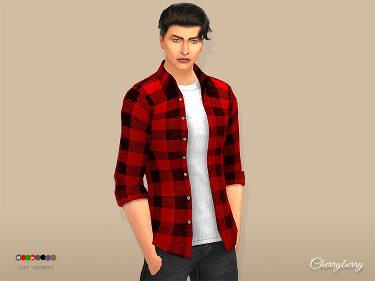 Laid-back Plaid Shirt For Men (Maxis Match) Sims 4 CC