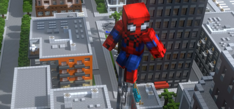 Spiderman on building in Minecraft
