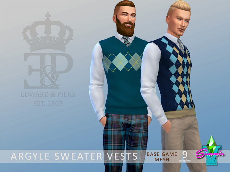 Edward and Piers Argyle Sweater Vests (Maxis Match) Sims 4 CC