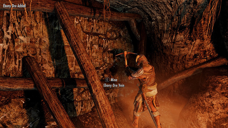 Mining ebony ore inside Gloombound Mine / Skyrim