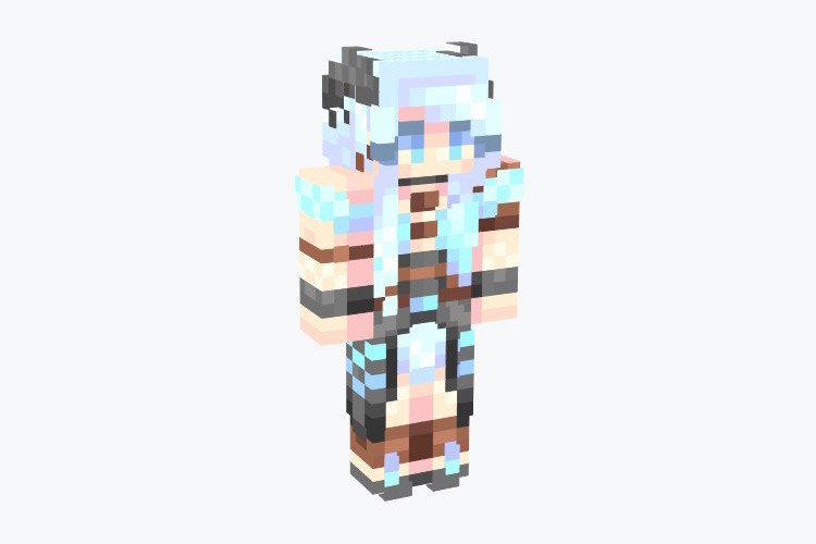 Winterfall Blue-Haired Girl with Horns / Minecraft Skin