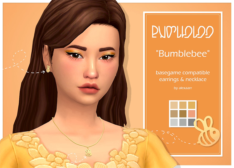 Bumblebee Earrings & Necklace / Sims 4 CC