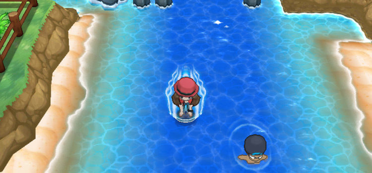 Using Surf to travel across water in Pokémon Y