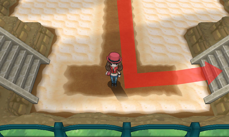 You can exit the beach area via the stairs / Pokémon X & Y