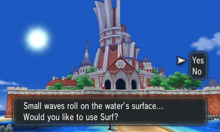 Interact with a shoreline or river bank to use Surf / Pokémon X & Y