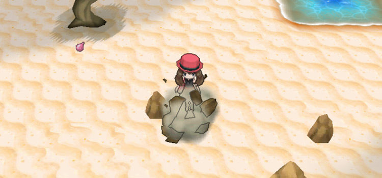 Shattering a cracked boulder using Rock Smash in Pokémon Y