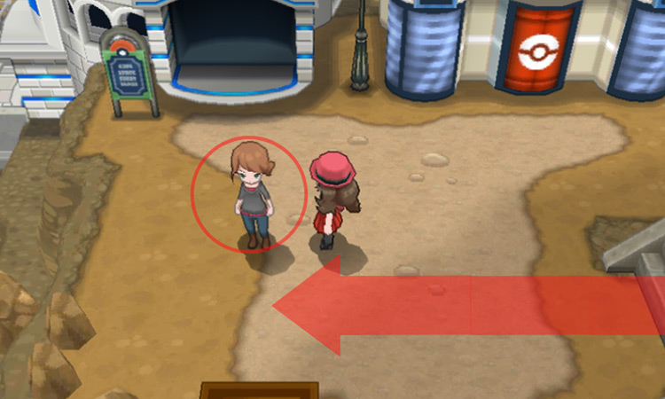 The first area as you enter Ambrette Town, featuring the Pokémon Center and the Aquarium / Pokémon X & Y