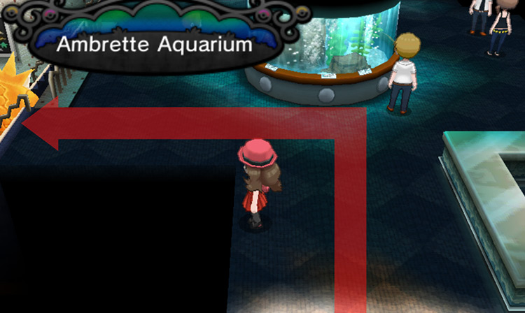 Find the stairs inside Ambrette Aquarium to access the lower level / Pokémon X & Y