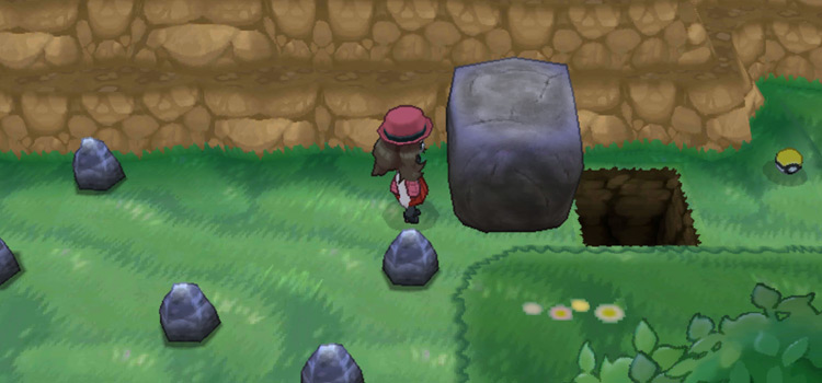 Using Strength to push a Boulder into a hole (Pokémon XY)