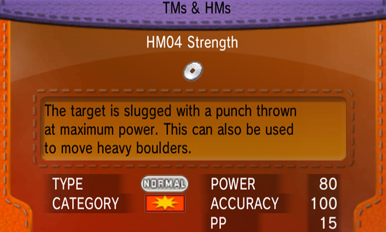 HM04 Strength’s item description / Pokémon X & Y