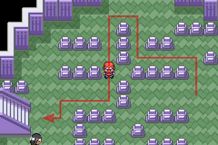 Getting through the grave maze and taking the stairs to the fifth floor. / Pokémon Radical Red