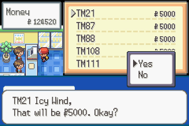 Purchasing TM021 Icy Wind for 5,000 Pokémon Dollars / Pokémon Radical Red