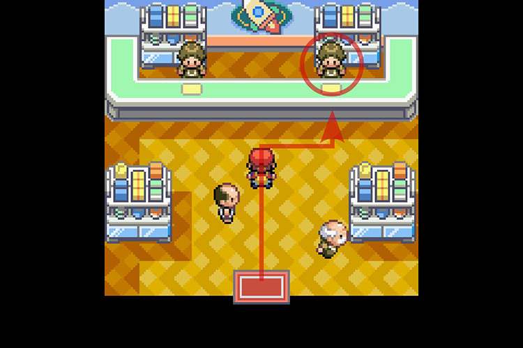 Speaking with the man behind the counter to the right / Pokémon Radical Red
