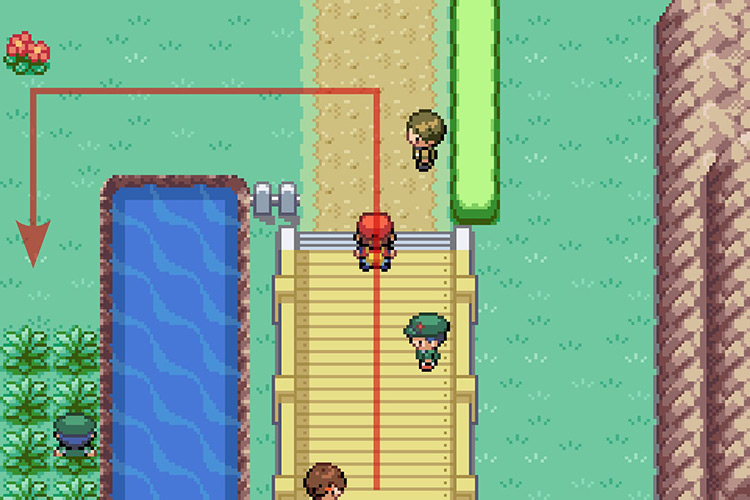Turning left directly after crossing the bridge. / Pokémon Radical Red
