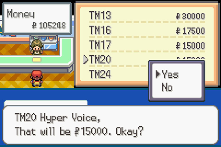 Purchasing TM020 Hyper Voice for 15,000 Pokémon Dollars / Pokémon Radical Red