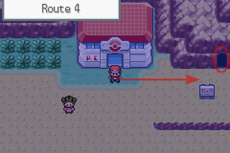 Standing outside of the Route 4 Pokémon Center / Pokémon Radical Red