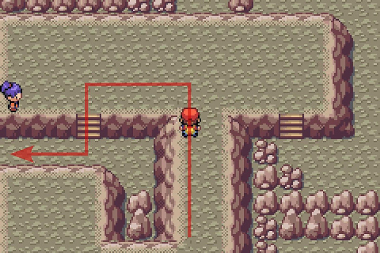 Descending from the platform using the stairs to the left. / Pokémon Radical Red