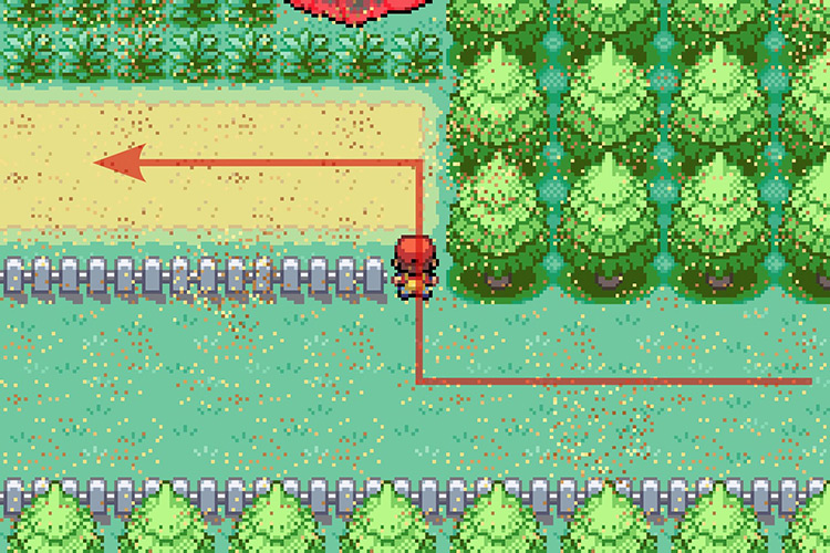 Going through the gap created by Cut and then turning left / Pokémon Radical Red