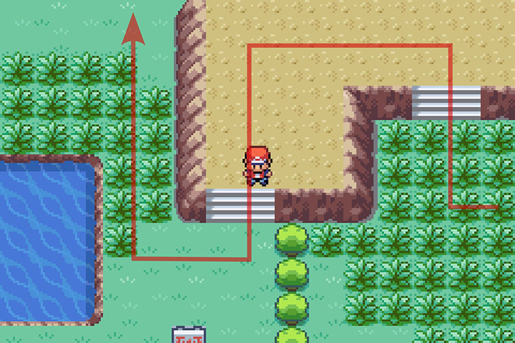 Getting down from the rocky area by taking the stairs to the West / Pokémon Radical Red